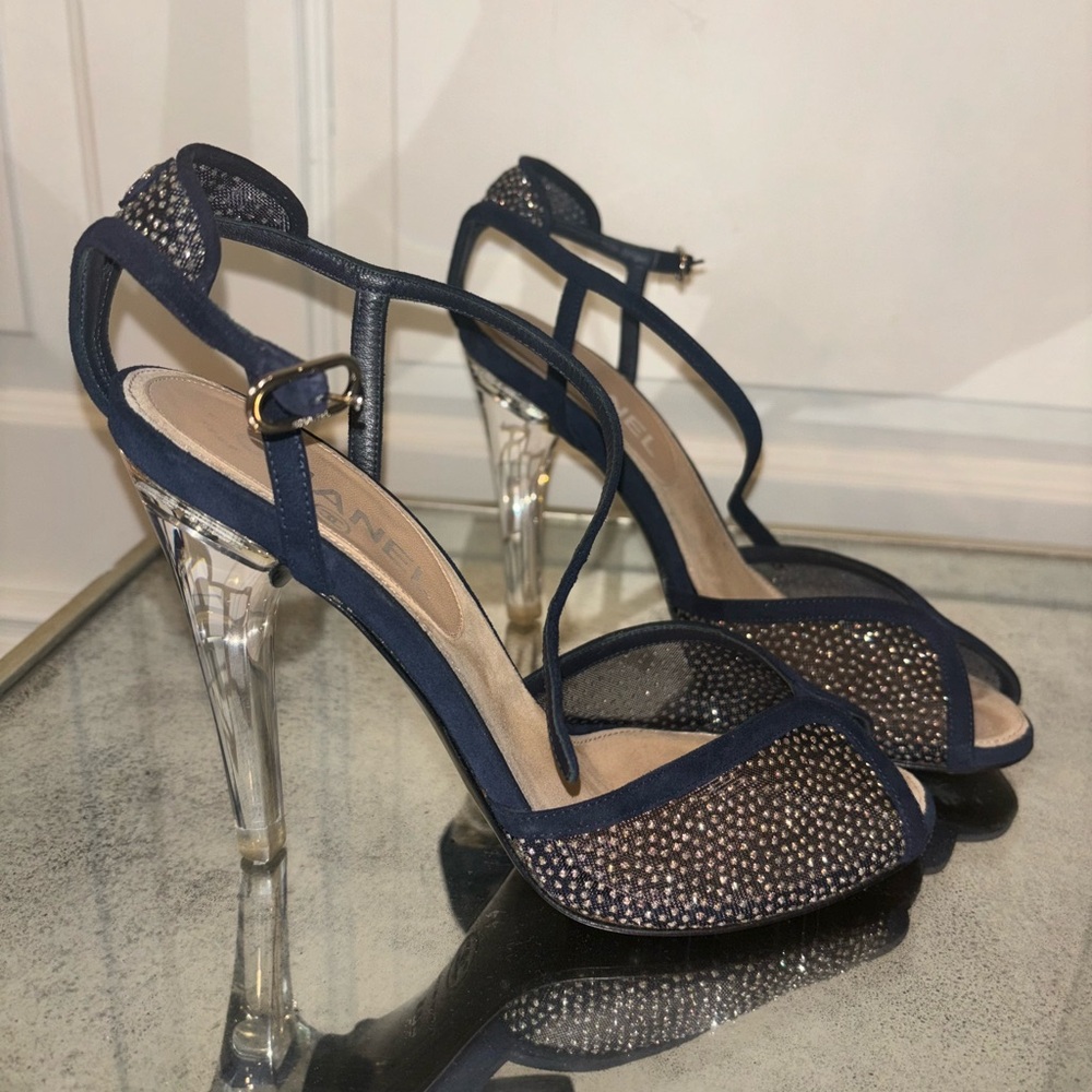 Chanel suede glitter sandals 38.5